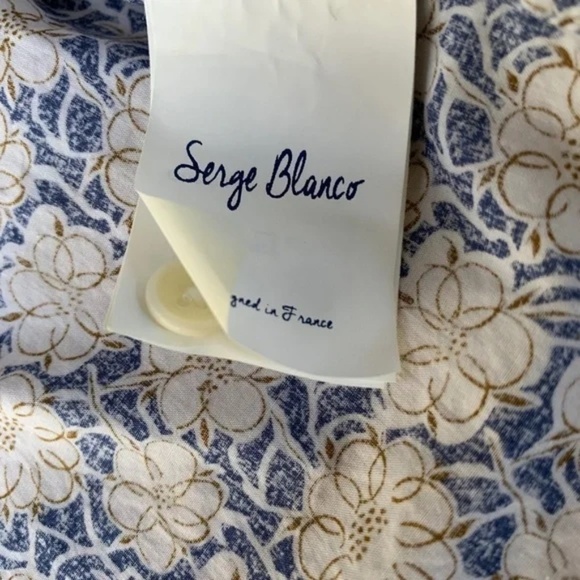 Serge Blanco Sz XL Floral Beige Navy Long Sleeve Shirt Classic Fit Italian - Picture 3 of 7